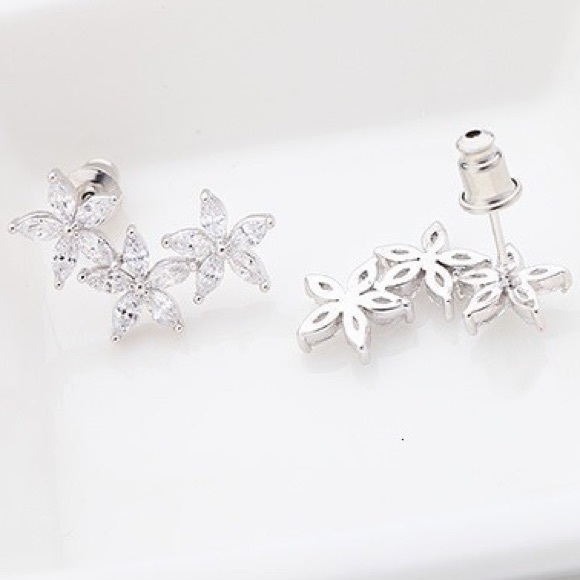 Swavorski crystal flower 925 silver earrings new sterling elegant luxury - Picture 4 of 10